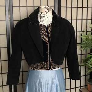 Vintage Matching Set Suede Pants High Waist 80s crop jacket blazer disco whimsy